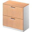Schäfer Shop Genius Armoire pour dossiers suspendus TETRIS SOLID, 2 HC, L 800 mm, verrouillable, avec plaque de recouvrement, décor hêtre/alu blanc