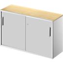 Schäfer Shop Genius Beistellschrank TETRIS SOLID, 2 OH, in Schreibtischhöhe, B 1200 mm, 25 mm Abdeckplatte, Ahorn-Dekor/weißalu