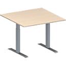 Schäfer Shop Genius Besprechungstisch MODENA FLEX, Quadrat, T-Fuß Rechteckrohr, B 1000 x T 1000 x H 650-850 mm, Ahorn/weißaluminium RAL 9006 