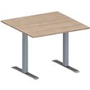Schäfer Shop Genius Besprechungstisch MODENA FLEX, Quadrat, T-Fuß Rechteckrohr, B 1000 x T 1000 x H 650-850 mm, Eiche-Dekor/weißaluminium RAL 9006