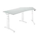 Schäfer Shop Genius Bureau 135° ergoSTYLE PLANOVA, extension à droite, 2 niveaux de rég. élect. de la hauteur, l. 2165 mm, gris clair/blanc 