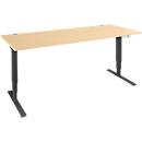 Schäfer Shop Genius bureau AERO FLEX, elektrisch in hoogte verstelbaar, rechthoekig, C-voet, B 1600 mm, ahorn/zwart + memorypaneel