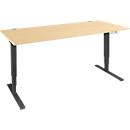 Schäfer Shop Genius bureau AERO FLEX, elektrisch in hoogte verstelbaar, rechthoekig, C-voet, B 1800 x D 800 x H 700-1200 mm, ahorn/zwart + memorypanel