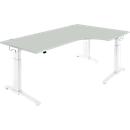 Schäfer Shop Genius Bureau d'angle 90° ERGOSTYLE PLANOVA, extension à droite, 1 niveau de réglage élect. de la h., l. 2000 mm, gris clair/blanc 