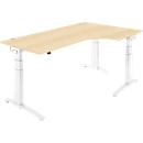 Schäfer Shop Genius Bureau d'angle 90° ERGOSTYLE PLANOVA, extension à droite, 2 niveaux de réglage élect. de la hauteur, l. 2000 mm, coloris érable/blanc 
