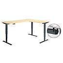 Schäfer Shop Genius Bureau d'angle AERO FLEX, réglage électrique de la hauteur, angle 90°, pied en C, L 2000 x P 1600 mm, décor érable/anthracite, panneau de mémoire + passage de câbles