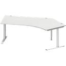 Schäfer Shop Genius Bureau d'angle MODENA FLEX 135°, approche à droite, tube rond à pied en C, L 2165 mm, gris clair