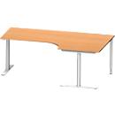 Schäfer Shop Genius Bureau d'angle MODENA FLEX 90°, approche à droite, tube rond à pieds en T, L 2000 mm, hêtre/blanc