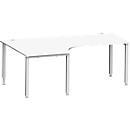 Schäfer Shop Genius Bureau d'angle MODENA FLEX 90°, approche à gauche, 4 pieds en tube carré, L 2000 mm, blanc/blanc