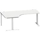 Schäfer Shop Genius Bureau d'angle MODENA FLEX 90°, approche à gauche, tube rond à pieds en T, L 2000 mm, gris clair