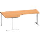 Schäfer Shop Genius Bureau d'angle MODENA FLEX 90°, approche à gauche, tube rond à pieds en T, L 2000 mm, hêtre/blanc
