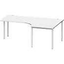 Schäfer Shop Genius Bureau d’angle MODENA FLEX 90°, extension à droite, d'un côté, espacement des pieds réduit sur le côté, 4 pieds avec tubes ronds, gris clair 