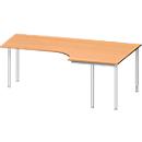 Schäfer Shop Genius Bureau d’angle MODENA FLEX 90°, extension à droite, des deux côtés, espacement des pieds réduit sur le côté, 4 pieds avec tubes ronds, coloris hêtre 