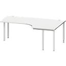 Schäfer Shop Genius Bureau d’angle MODENA FLEX 90°, extension à droite, des deux côtés, espacement des pieds réduit sur le côté, 4 pieds avec tubes ronds, gris clair 