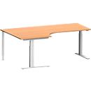 Schäfer Shop Genius Bureau d'angle MODENA FLEX 90°, tube rectangulaire à piétement en C, L 2000 mm, approche à gauche, hêtre/alu blanc