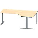 Schäfer Shop Genius Bureau d'angle MODENA FLEX, angle 90° à droite, pied en T en tube rectangulaire, L 2000 x P 1200/800 x H 650-850 mm, érable/anthracite