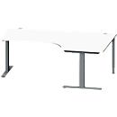 Schäfer Shop Genius Bureau d'angle MODENA FLEX, angle 90° à droite, pied en T tube rectangulaire, L 2000 x P 1200/800 x H 650-850 mm, blanc/anthracite