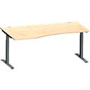 Schäfer Shop Genius Bureau d'angle MODENA FLEX, angle 90° gauche, pied en T tube rectangulaire, L 2000 x P 1200/800 x H 650-850 mm, érable/anthracite