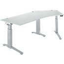 Schäfer Shop Genius bureau ERGOSTYLE S, 135°, één niveau, elektrisch in hoogte verstelbaar, aanbouw rechts, C-voet, B 2165 x D 800 x H 715-1182 mm, incl. Memory Master, aluminium lichtgrijs/wit