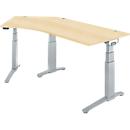 Schäfer Shop Genius bureau ERGOSTYLE S, 135°, elektrisch in hoogte verstelbaar, aanbouw links, tweetraps, C-voet, B 2165 x D 800 x H 645-1305 mm, incl. Memory Master, ahorn/blank aluminium