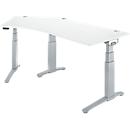 Schäfer Shop Genius bureau ERGOSTYLE S, 135°, elektrisch in hoogte verstelbaar, aanbouw links, tweetraps, C-voet, B 2165 x D 800 x H 645-1305 mm, incl. Memory Master, wit/blank aluminium