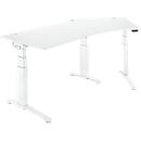 Schäfer Shop Genius Bureau ERGOSTYLE S, 135°, réglage électrique de la hauteur, approche à droite, deux niveaux, pied en C, L 2165 x P 800 x H 645-1305 mm, avec Memory Master, blanc/blanc