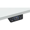Schäfer Shop Genius Bureau ERGOSTYLE S, 135°, réglage électrique de la hauteur, approche à droite, deux niveaux, pied en C, L 2165 x P 800 x H 645-1305 mm, avec Memory Master, gris clair/aluminium blanc