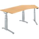 Schäfer Shop Genius Bureau ERGOSTYLE S, 135°, réglage électrique de la hauteur, approche à droite, deux niveaux, pied en C, L 2165 x P 800 x H 645-1305 mm, avec Memory Master, hêtre/aluminium blanc