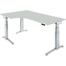 Schaefer Shop Genius bureau ERGOSTYLE S, 90°, aanbouw links, elektrisch in hoogte verstelbaar, C-voet, tweetraps, B 2000 x D 800 x H 645-1305 mm, incl. Memory Master, aluminium lichtgrijs/wit