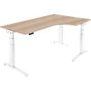 Schäfer Shop Genius Bureau ERGOSTYLE S, 90°, approche à droite, réglage électrique de la hauteur, pied en C, deux niveaux, L 2000 x P 800 x H 645-1305 mm, avec Memory Master, chêne/blanc