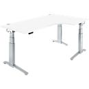 Schäfer Shop Genius Bureau ERGOSTYLE S, 90°, approche à droite, réglage électrique de la hauteur, pied en C, deux niveaux, L 2000 x P 800 x H 645-1305 mm, y compris Memory Master, blanc/aluminium blanc
