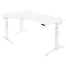 Schäfer Shop Genius Bureau ERGOSTYLE S, 90°, approche à gauche, réglage électrique de la hauteur, pied en C, deux niveaux, L 2000 x P 800 x H 645-1305 mm, avec Memory Master, blanc/blanc