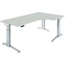 Schäfer Shop Genius bureau ERGOSTYLE S, 90°, elektrisch in hoogte verstelbaar, aanbouw rechts, C-voet, monovlak, B 2000 x D 800 x H 715 - 1182 mm, incl. Memory Master, aluminium lichtgrijs/wit