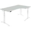 Schäfer Shop Genius bureau ERGOSTYLE S, 90°, rechts uitschuifbaar, elektrisch in hoogte verstelbaar, C-voet, tweetraps, B 2000 x D 800 x H 645-1305 mm, incl. Memory Master, lichtgrijs/wit