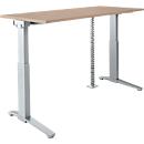 Schäfer Shop Genius bureau ERGOSTYLE S, elektrisch in hoogte verstelbaar, C-voet, B 1600 mm, eiken/aluminium zilver, Memorymaster, kabelslang