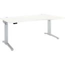 Schäfer Shop Genius bureau ERGOSTYLE S, elektrisch in hoogte verstelbaar, enkelvoudig, aanbouw rechts, C-voet, B 1800 x D 800/1000 x H 715-1182 mm, incl. Memory Master, wit/blank aluminium