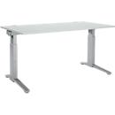 Schäfer Shop Genius bureau ERGOSTYLE S, handmatig in hoogte verstelbaar, rechthoekig, C-voet, B 1600 x D 800 x H 675-895 mm, aluminium lichtgrijs/wit