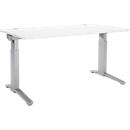 Schäfer Shop Genius Bureau ERGOSTYLE S, hauteur réglable manuellement, rectangle, pied en C, L 1600 x P 800 x H 675-895 mm, blanc/aluminium blanc