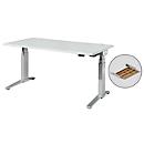 Schäfer Shop Genius bureau ERGOSTYLE S, rechthoekig, 2-traps elektrisch in hoogte verstelbaar, C-voet, B 1600 x D 800 x H 635-1305 mm, incl. Memory Master + lade, aluminium lichtgrijs/wit