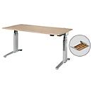 Schäfer Shop Genius bureau ERGOSTYLE S, rechthoekig, 2-traps elektrisch in hoogte verstelbaar, C-voet, B 1600 x D 800 x H 635-1305 mm, incl. Memory Master + lade, eiken/blank aluminium