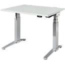 Schäfer Shop Genius bureau ERGOSTYLE S, rechthoekig, elektrisch in hoogte verstelbaar, tweetraps, C-voet, B 1200 x D 800 x H 635-1305 mm, incl. Memory Master, aluminium lichtgrijs/wit