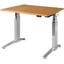 Schäfer Shop Genius bureau ERGOSTYLE S, rechthoekig, elektrisch in hoogte verstelbaar, tweetraps, C-voet, B 1200 x D 800 x H 635-1305 mm, incl. Memory Master, beuken/blank aluminium