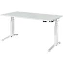 Schäfer Shop Genius Bureau ERGOSTYLE S, rectangulaire, réglage électrique de la hauteur, deux niveaux, pied en C, L 1600 x P 800 x H 635-1305 mm, avec Memory Master, gris clair/blanc