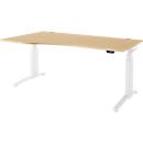 Schäfer Shop Genius Bureau ERGOSTYLE S, réglage électrique de la hauteur, approche à gauche, deux niveaux, pied en C, L 1800 x P 800/1000 x H 645-1305 mm, avec Memory Master, érable/blanc