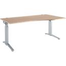 Schäfer Shop Genius Bureau ERGOSTYLE S, réglage manuel de la hauteur, rectangle, pied en C, approche à droite, L 1800 x P 800/1000 x H 675-895 mm, chêne/aluminium blanc