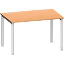 Schäfer Shop Genius Bureau MODENA FLEX, 4 pieds avec tubes ronds, l. 1200 x P 800 mm, hêtre/alu blanc 