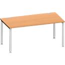 Schäfer Shop Genius Bureau MODENA FLEX, 4 pieds avec tubes ronds, l. 1600 x P 800 mm, hêtre/alu blanc 