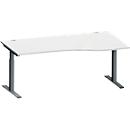 Schäfer Shop Genius Bureau MODENA FLEX, forme libre à droite, pied en T tube rectangulaire, L 1800 x P 1000/800 x H 650-850 mm, gris clair/anthracite