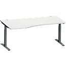 Schäfer Shop Genius Bureau MODENA FLEX, forme libre à gauche, pied en T en tube rectangulaire, L 1800 x P 1000/800 x H 650-850 mm, gris clair/anthracite