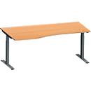 Schäfer Shop Genius Bureau MODENA FLEX, forme libre à gauche, pied en T en tube rectangulaire, L 1800 x P 1000/800 x H 650-850 mm, hêtre/anthracite